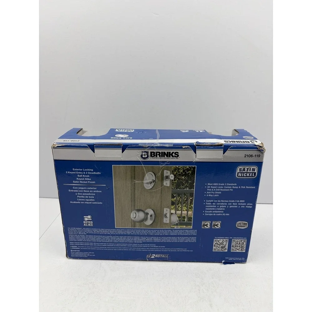 Brinks Keyed Entry & Deadbolt Ball Knob Set Satin Nickel 2106-119 High Security